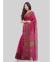 DESH BIDESH Women`s Cotton Handloom Cotton Silk Saree Gulab Work With Blouse Piece(Pink)